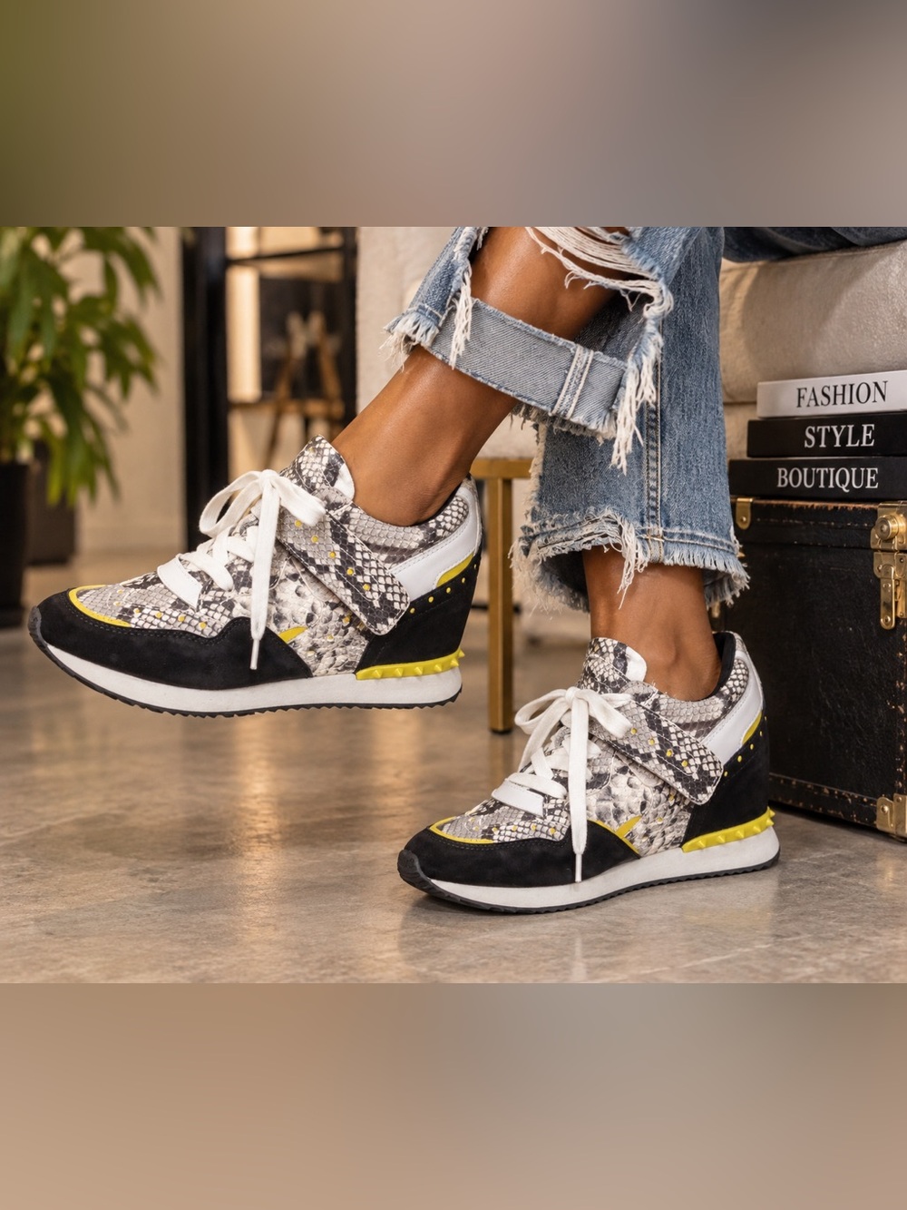 Ash Woven Snake-Print Wedge Sneakers pre love excellent condition